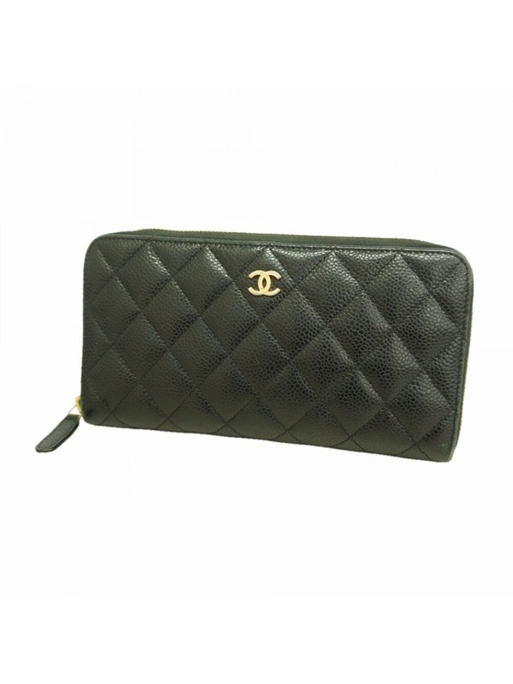Chanel Wallet Quilted Caviar Leather Black Gold